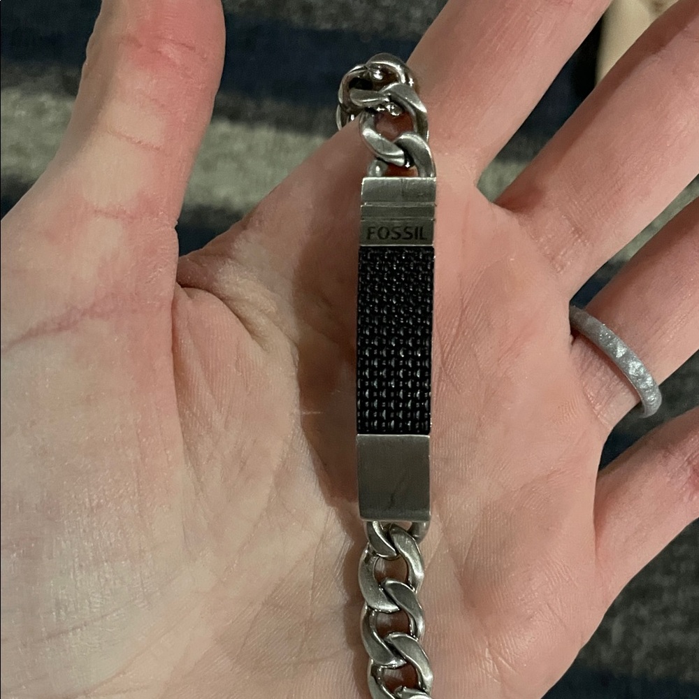 Fossil Men's Silver and Black Chain Bracelet